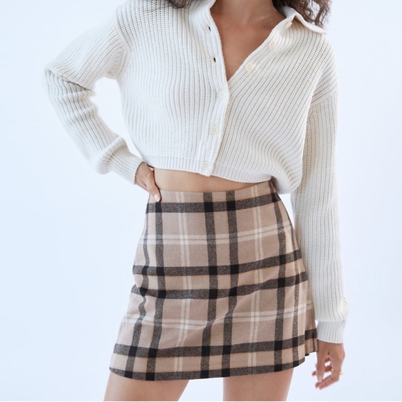 ARITZIA Wilfred Classic Wool A-line Mini Skirt Checkered in Brown Cream size S - Picture 4 of 13